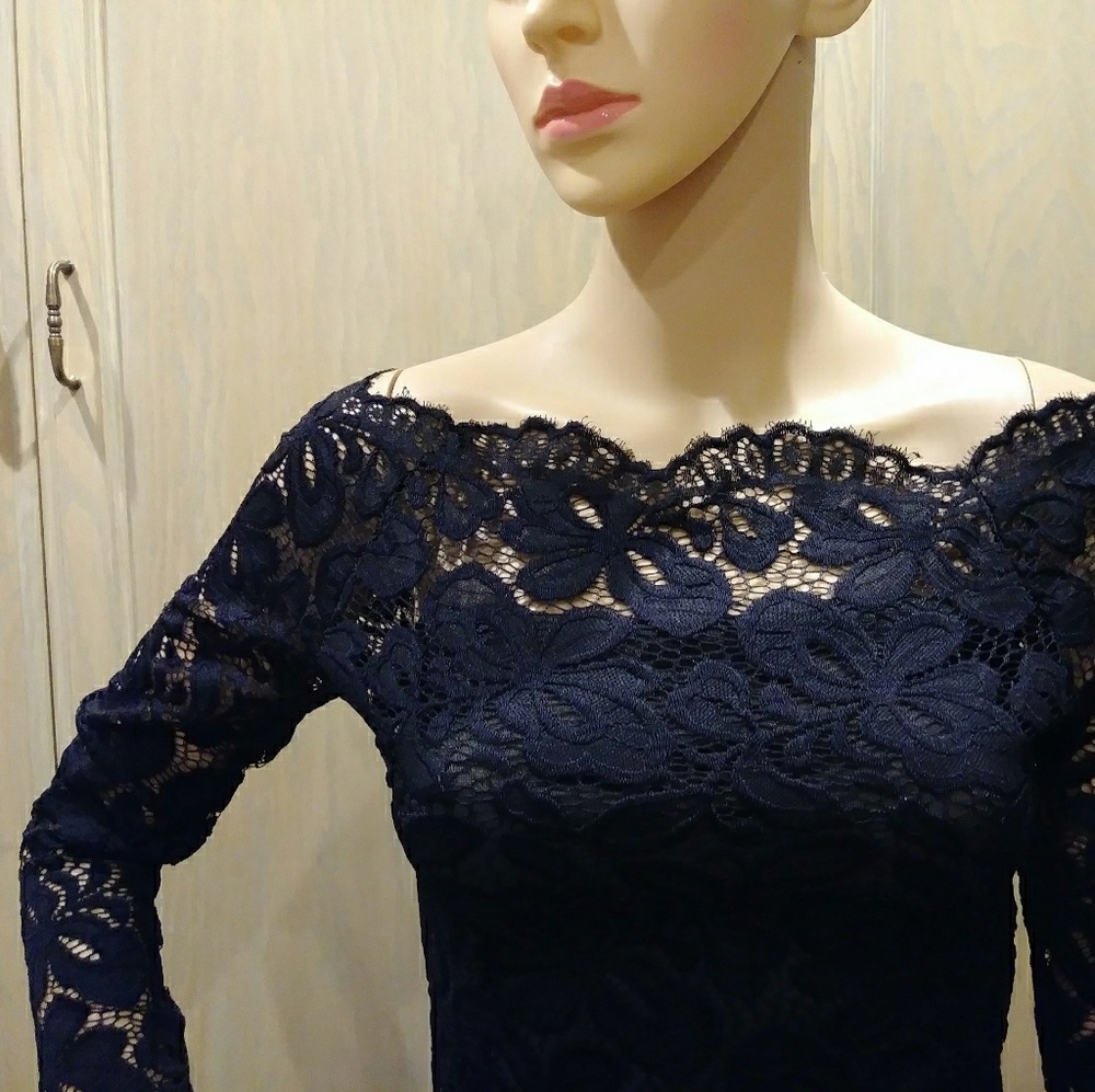 Sexy neck line black lace dress/top